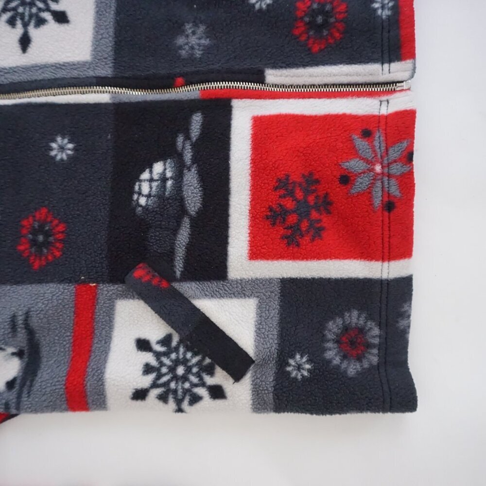 Vintag Alia Sport Grey Red Penguin Snowflake Zip Fleece Jacket Winter Cabin L - Picture 6 of 10
